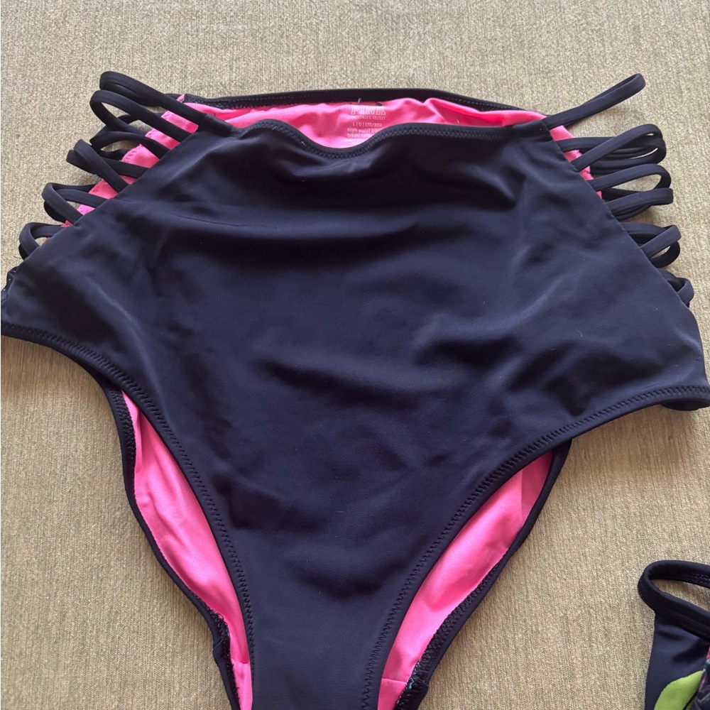 PINK Victoria's Secret Black and Pink Strappy Bikini